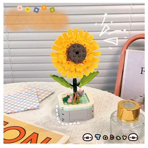 Építőjáték készlet Napraforgó cserépben Kreatív dísz, 16x6,2 cm, Sárga Tökéletes ajándék