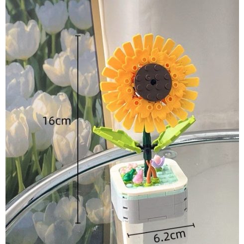 Építőjáték készlet Napraforgó cserépben Kreatív dísz, 16x6,2 cm, Sárga Tökéletes ajándék