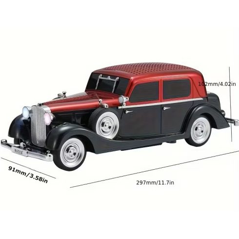 Új Vintage Retro alakú vezeték nélküli hangszóró, hordozható Oldsmobil zenelejátszó gördülő kerekekkel és világító hangszórókkal