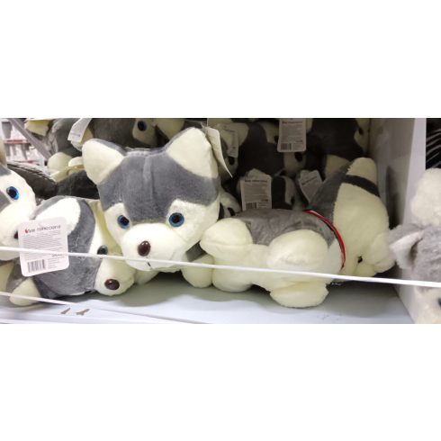 Plüss játék, AREOUT, Husky, pamut, 35 cm, szürke/fehér