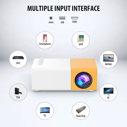 Mini Hordozható Videoprojektor, Full HD 1080p, Házimozi, Kültéri Vetítés, Sárga Videó Projektor
