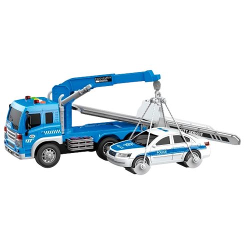 Police Rescue Truck 38Cm Autómentő Teherautó Játék Rendőrautóval Darus Emelővel Hang és Világítás