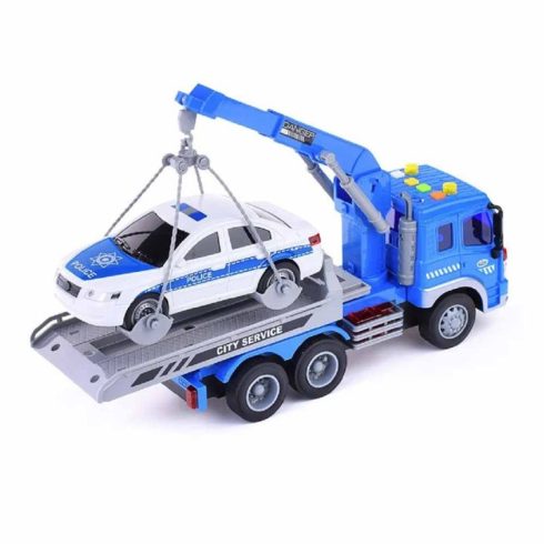 Police Rescue Truck 38Cm Autómentő Teherautó Játék Rendőrautóval Darus Emelővel Hang és Világítás