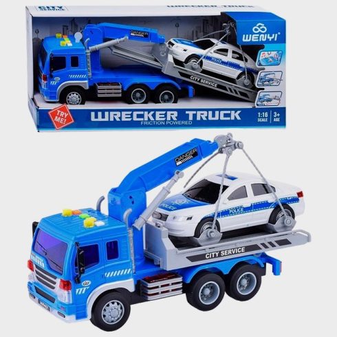 Police Rescue Truck 38Cm Autómentő Teherautó Játék Rendőrautóval Darus Emelővel Hang és Világítás