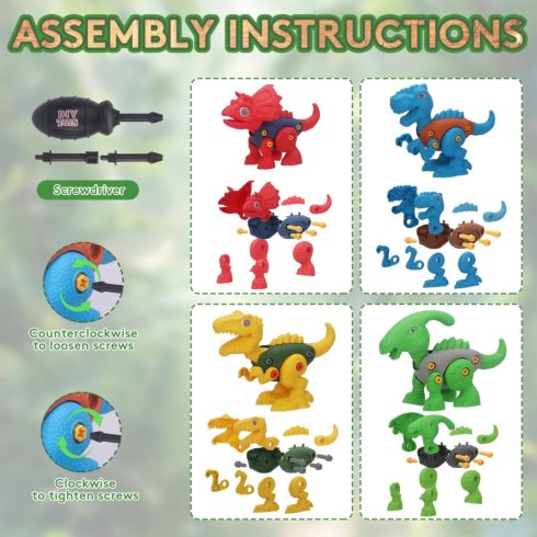 Rirool 4 Darabos Szétszedhető Dinoszaurusz Játék Szett Játék Szerelő Készlet Csavarhúzóval a legjobb ajándék 3-7 éves fiúknak és lányoknak
