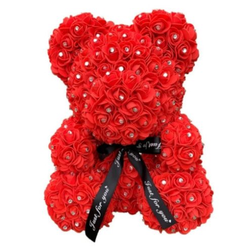 Rózsa maci, virágmaci csillogó strasszkővel 40 cm - piros Rózsamaci Valentin napra Ajándékba Tökéletes Ajándék Olcsó Legolcsóbb