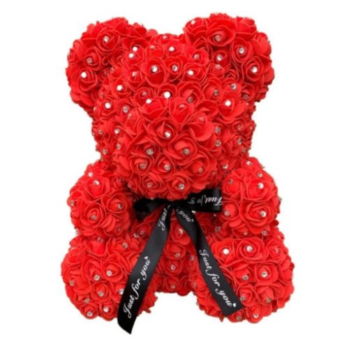 Rózsa maci, virágmaci  40 cm - piros Rózsamaci Valentin napra Ajándékba Tökéletes Ajándék Olcsó Legolcsóbb