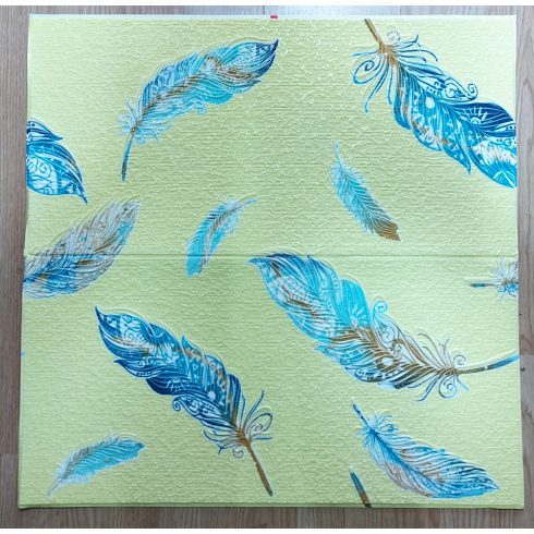 10 Darab Öntapadós 3D falmatrica Tapéta Sárga alapon Kék Tollak tégla mintával 70x 70 x 0,6 cm-es méretben