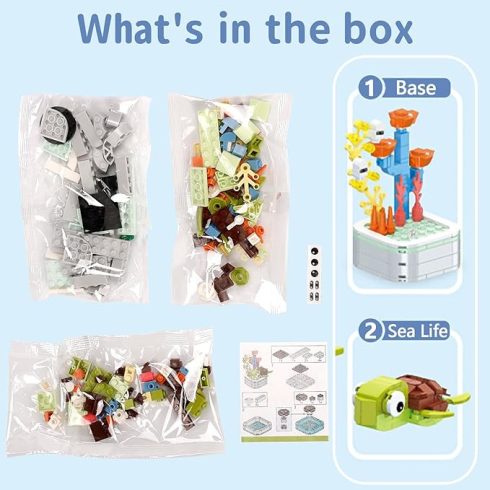 Tengeri Állatok Építőkocka Készletek 190 Db-s Tengeri Teknős Cserepes Növény Tengeri Állatok Építőkockái, Óceáni Állatjátékk Fiúknak És Lányoknak Jó Ajándék