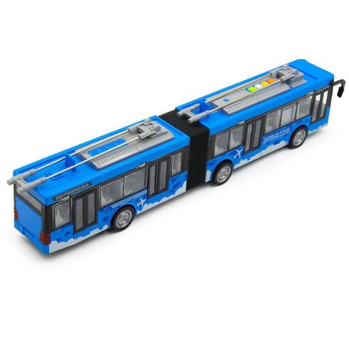 43 cm Lendkerekes Játék Trolibusz Élethű Hanghatásokkal, Nyitható Ajtókkal és Világító Utastérrel