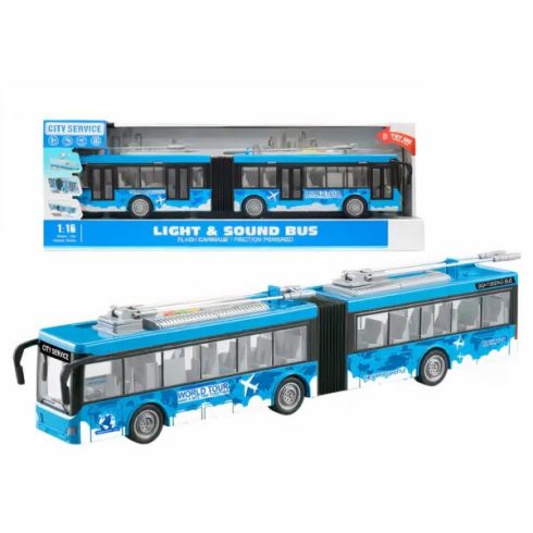 43 cm Lendkerekes Játék Trolibusz Élethű Hanghatásokkal, Nyitható Ajtókkal és Világító Utastérrel