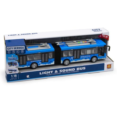 43 cm Lendkerekes Játék Trolibusz Élethű Hanghatásokkal, Nyitható Ajtókkal és Világító Utastérrel