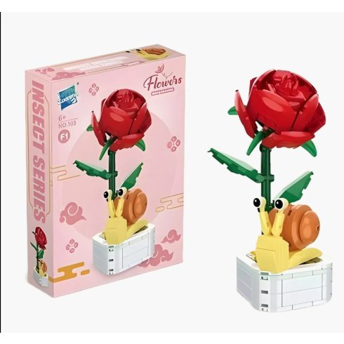 Építőjáték készlet Vörös Rózsa cserépben Kreatív dísz, 16x6,2 cm  Tökéletes ajándék