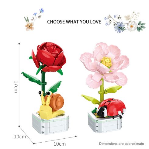 Építőjáték készlet Vörös Rózsa cserépben Kreatív dísz, 16x6,2 cm  Tökéletes ajándék