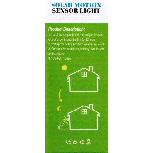 napelemes lámpa, 5 W, 40 SMD LED, 120 fokos mozgásérzékelő, 300 lm, 2400 mAh, hideg fehér